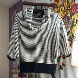 Nine West Black and White Striped Cowl Neck Sweater